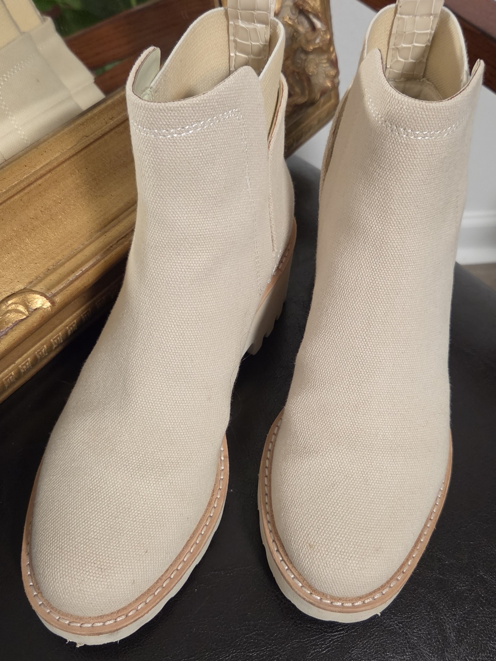 Dolce Vita Cream Canvas Chelsea Ankle Boots